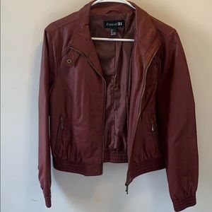 Maroon faux leather jacket